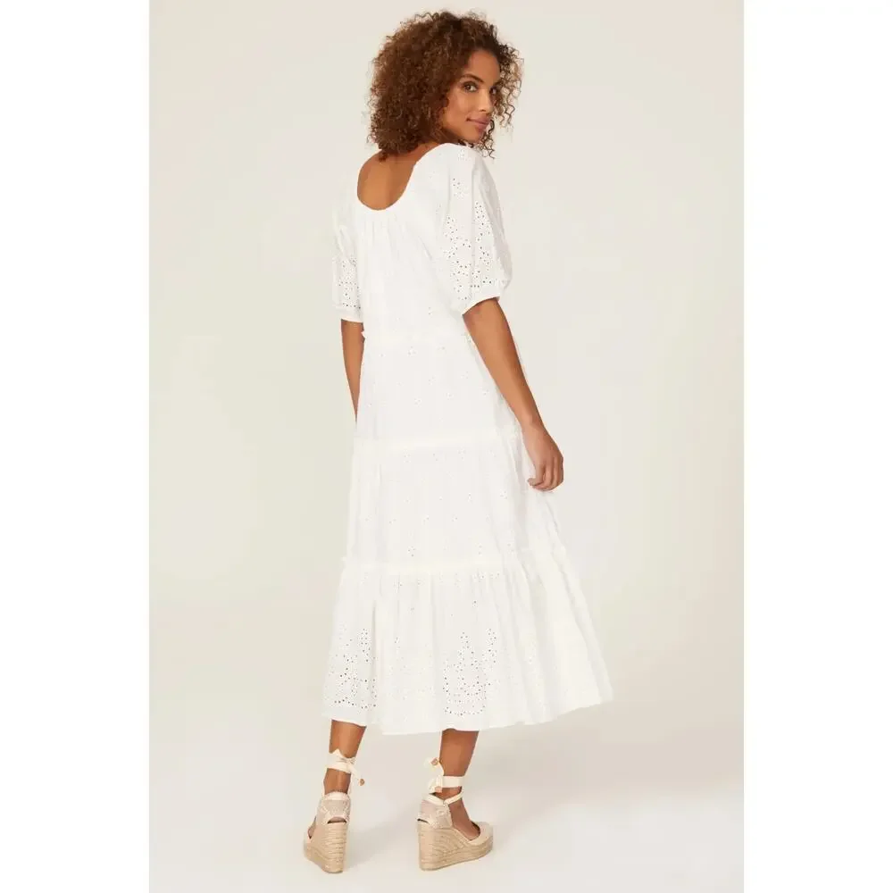 Fifteen Twenty Tiered Puff Sleeve Eyelet Dress Cotton White, Size S, Rt. $308 - Picture 2 of 12